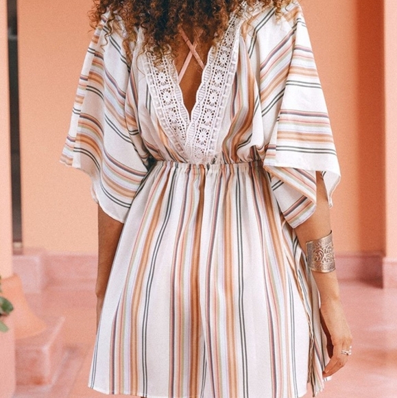 Cupshe Amirah Striped Crochet Trim Cover Up Size S - Picture 2 of 7
